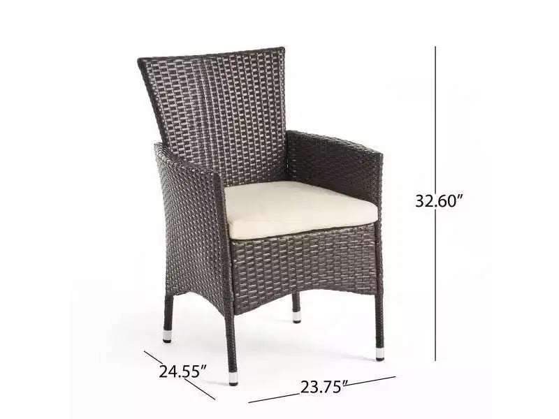 Set da pranzo da esterni a 6 pezzi Jennys in acacia/vimini – Marrone – Christopher Knight Home: Resistente alle intemperie, Struttura in ferro, Panca inclusa