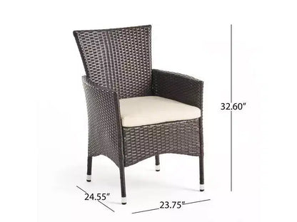 Set da pranzo da esterni a 6 pezzi Jennys in acacia/vimini – Marrone – Christopher Knight Home: Resistente alle intemperie, Struttura in ferro, Panca inclusa
