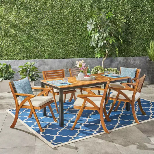7pc Concord Acacia Wood Patio Dining Set Teak - Christopher Knight Home: Weather-Resistant, 6-Seater