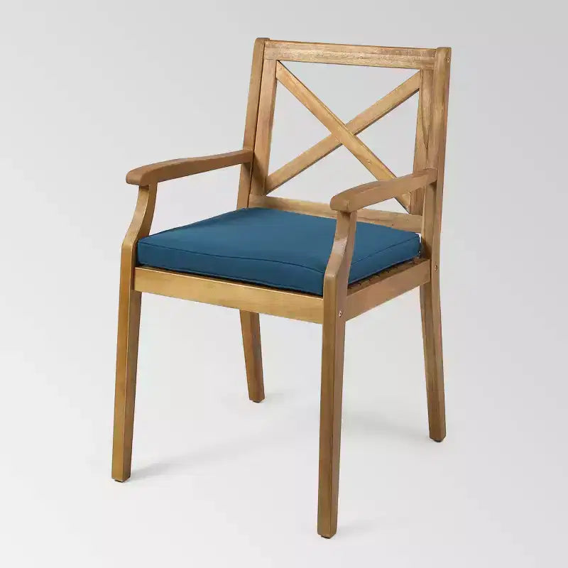 Ensemble de salle à manger Llando 7 pièces en bois d'acacia – Teck/Bleu – Christopher Knight Home : Résistant aux intempéries avec coussins en polyester
