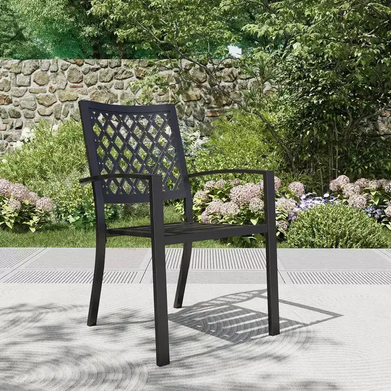 Set da pranzo per patio in metallo da 7 pezzi con tavolo rettangolare con ombrellone e 6 sedie impilabili - Captiva Designs