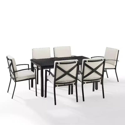 Kaplan 7pc Outdoor Dining Set with 6 Arm Chairs & Dining Table Oatmeal/Oil Rubbed Bronze - Crosley