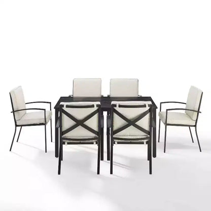 Set da pranzo da esterni Kaplan da 7 pezzi con 6 sedie a braccioli e tavolo da pranzo farina d'avena/bronzo lucidato a olio - Crosley