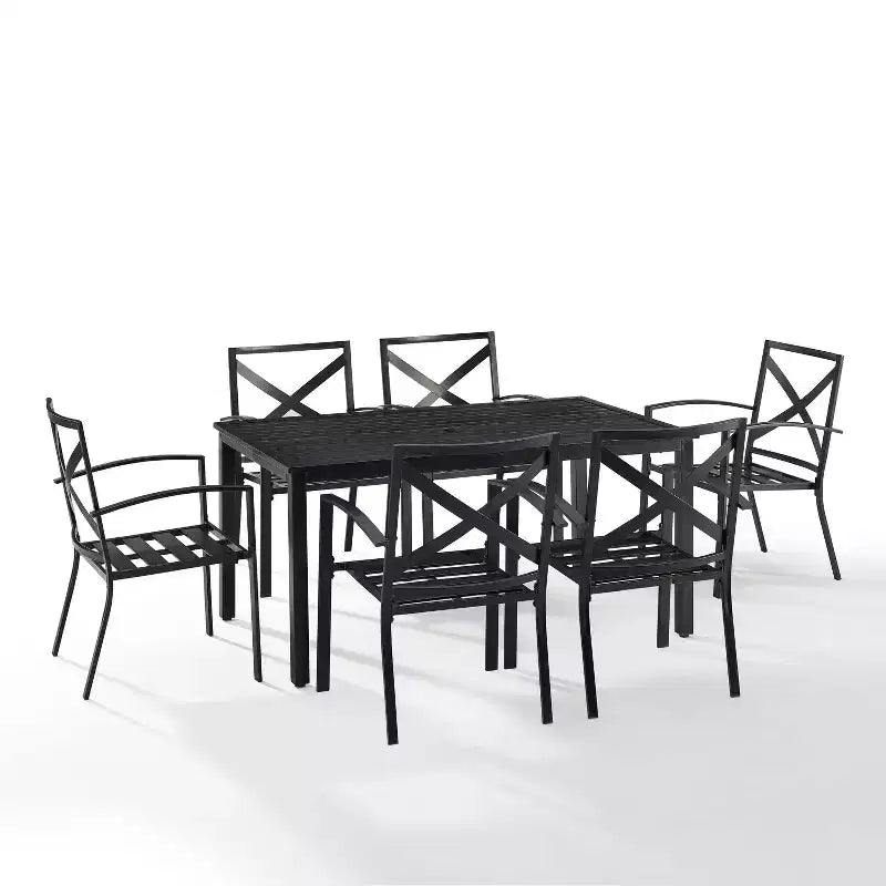 Set da pranzo da esterni Kaplan da 7 pezzi con 6 sedie a braccioli e tavolo da pranzo farina d'avena/bronzo lucidato a olio - Crosley