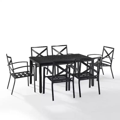 Set da pranzo da esterni Kaplan da 7 pezzi con 6 sedie a braccioli e tavolo da pranzo farina d'avena/bronzo lucidato a olio - Crosley
