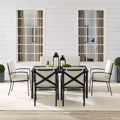 Set da pranzo da esterni Kaplan da 7 pezzi con 6 sedie a braccioli e tavolo da pranzo farina d'avena/bronzo lucidato a olio - Crosley