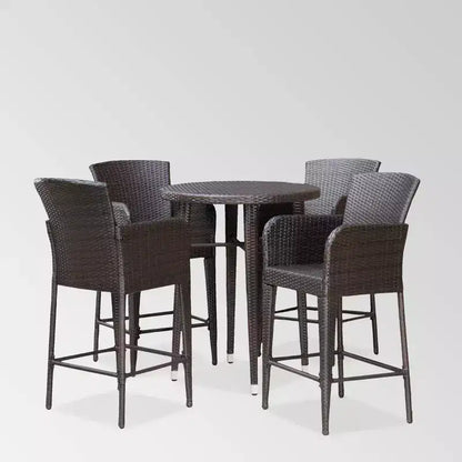 Set da tavola da bar rotondo da 5 pezzi in vimini Callum Multimarro - Christopher Knight Home: Struttura in ferro resistente alle intemperie per esterni