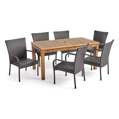 Set da pranzo espandibile 7 pezzi Hayes in legno e vimini: Struttura in acacia, rattan PE - Christopher Knight Home