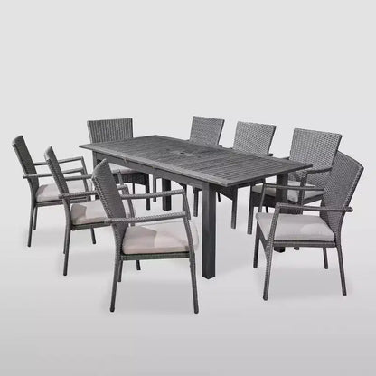 Davenport Set Da Pranzo Espandibile 9 Pezzi in Legno e Vimini Grigio Scuro/Grigio - Christopher Knight Home