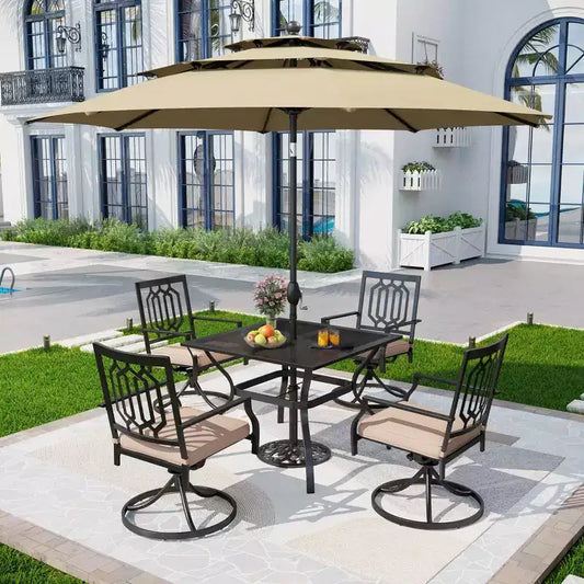 5pc Patio Set with Swivel Chairs & Square Metal Table - Captiva Designs: Outdoor Dining Furniture Set