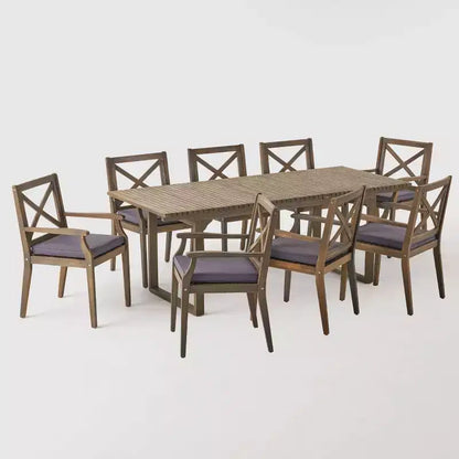 Ensemble de salle à manger extensible 9 pièces en bois d'acacia gris Belasera - Christopher Knight Home