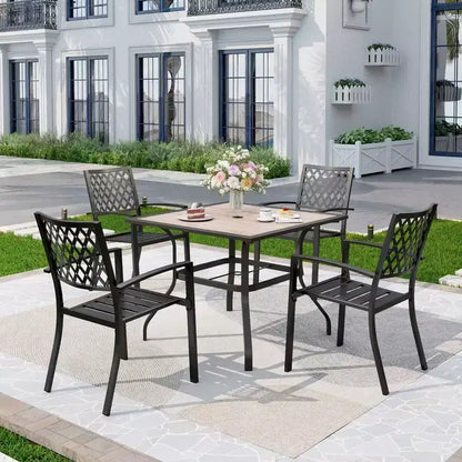 5pc Patio Set with Faux Wood Table & Metal Chairs - Captiva Designs