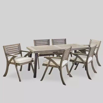 Set da Pranzo Della-Hermosa 7 Pezzi in Legno di Acacia - Grigio - Christopher Knight Home