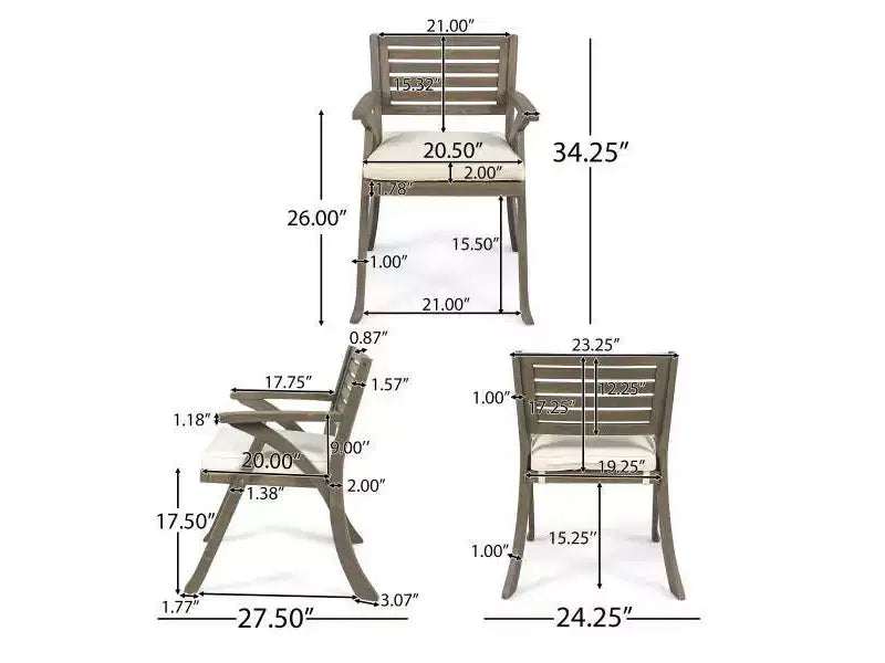 Set da Pranzo Della-Hermosa 7 Pezzi in Legno di Acacia - Grigio - Christopher Knight Home