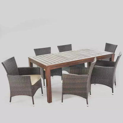 Ensemble de salle à manger de patio Lincoln 7 pièces en bois d'acacia et osier – Marron foncé – Christopher Knight Home : Résistant aux intempéries, 6 places