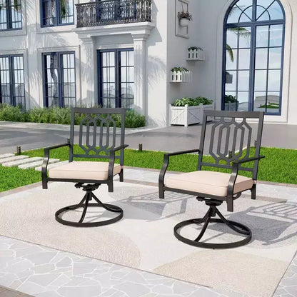 Ensemble de salle à manger de patio en fer forgé 3 pièces avec table carrée avec trou pour parasol et chaises pivotantes - Captiva Designs