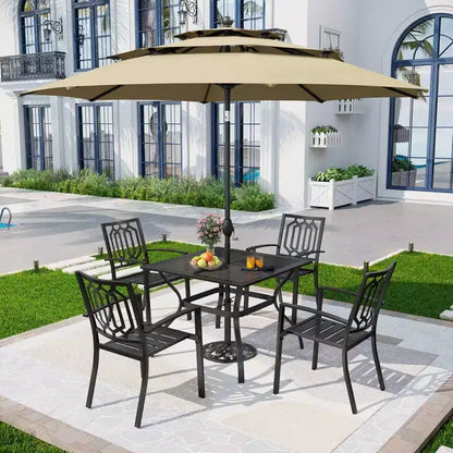 5pc Metal Indoor/Outdoor Square Dining Table with Arm Chairs & Umbrella Hole - Captiva Designs: Weather-Resistant Set