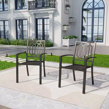 Set da pranzo quadrato 5 pezzi in metallo per interni/esterni con sedie a braccioli e foro per ombrellone - Captiva Designs: Set resistente alle intemperie