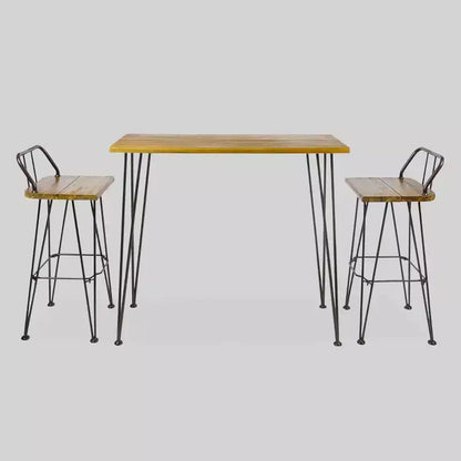 Set da bar da esterno industriale Denali 3 pezzi in legno di acacia - Teak - Christopher Knight Home: Resistente alle intemperie, Finitura rustica
