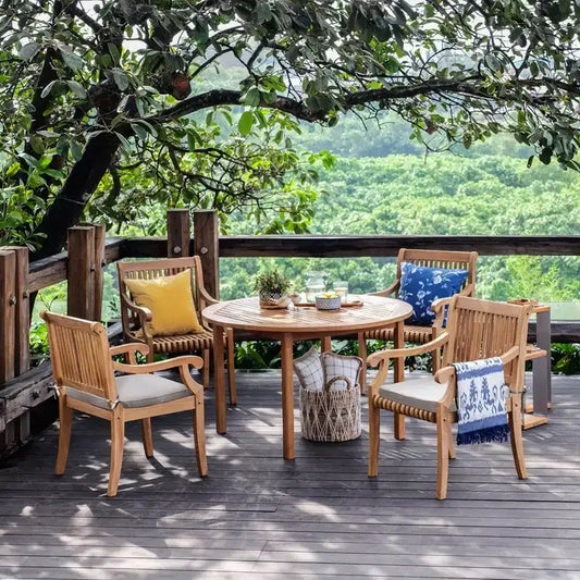 Sonoma Lane Rockport 5pc Teak Wood Outdoor Dining Set With Beige Cushions