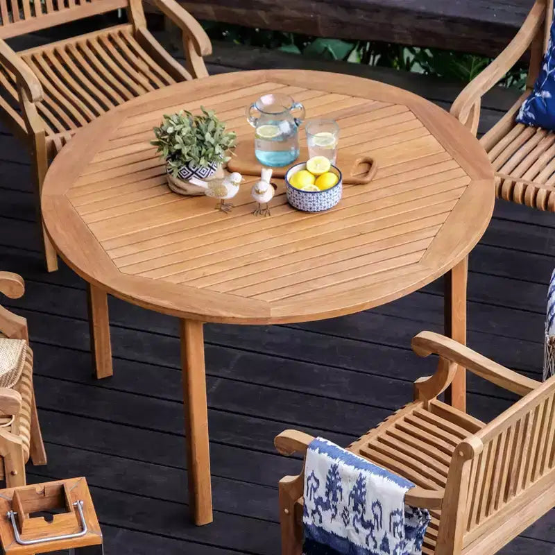 Ensemble de salle à manger d'extérieur 5 pièces en bois de teck Sonoma Lane Rockport avec coussins beiges