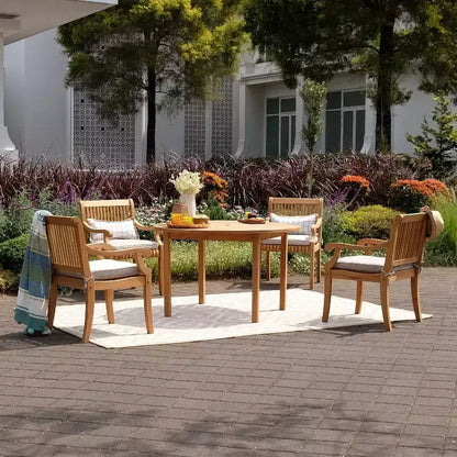 Ensemble de salle à manger d'extérieur 5 pièces en bois de teck Sonoma Lane Rockport avec coussins beiges