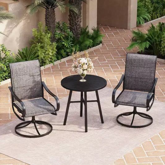 3pc Patio Dining Set with Small Round Table & 360 Swivel Padded Sling Arm Chairs - Captiva Designs: Weather-Resistant, Steel Frame