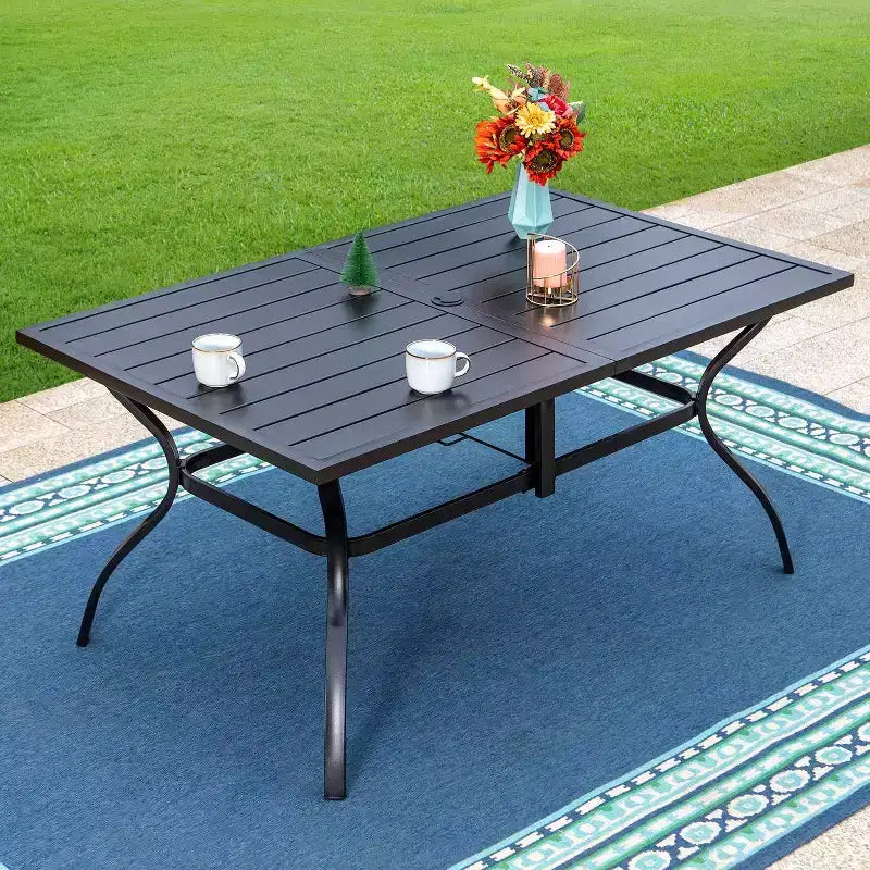 Ensemble de patio 7 pièces avec table en acier et chaises pivotantes à 360° Captiva Designs : Ensemble d'extérieur résistant aux intempéries