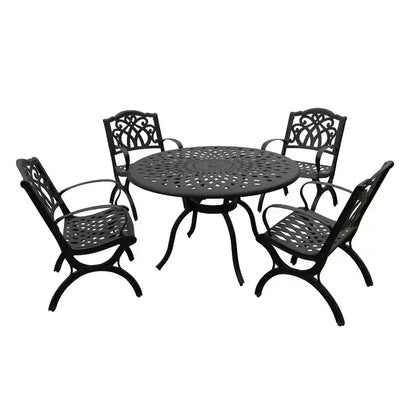 5pc Patio Dining Set with 48" Modern Ornate Outdoor Mesh Aluminum Round Table & Luxury Chairs - Black - Oakland Living: Weather-Resistant