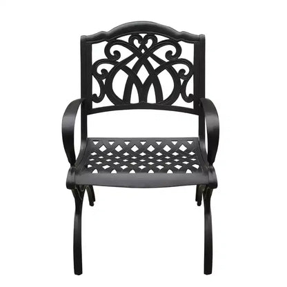 Set da pranzo da 5 pezzi per patio con tavolo rotondo da esterno moderno e ornato in alluminio a rete da 48" e sedie di lusso - Nero - Oakland Living: Resistente alle intemperie