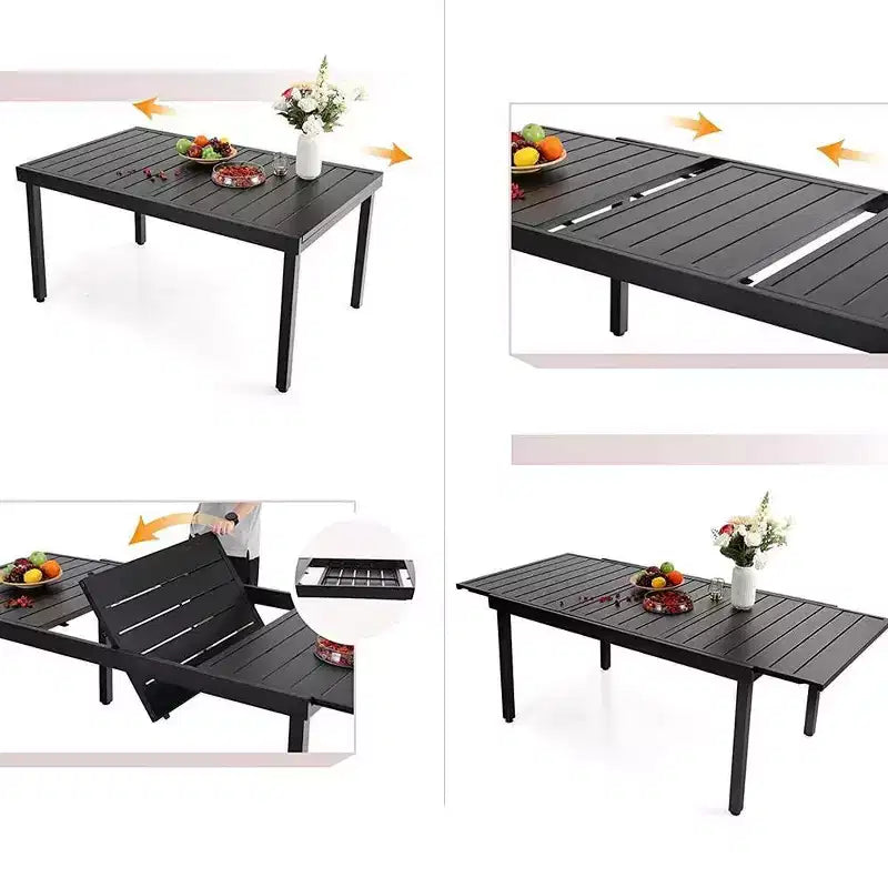 Ensemble de salle à manger 7 pièces pour terrasse avec table extensible en acier et fauteuils pivotants à 360° en toile - Captiva Designs : Salon de jardin