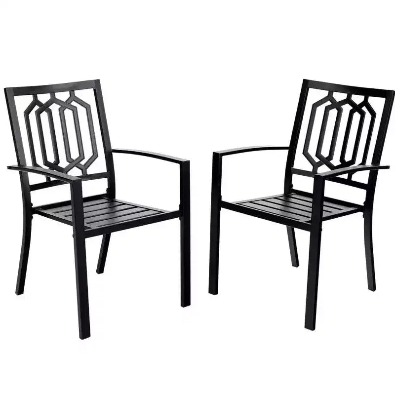 Set da pranzo per esterni da 5 pezzi con sedie impilabili e tavolo rotondo in metallo con foro per ombrellone - Nero - Captiva Designs: Set da patio resistente alle intemperie