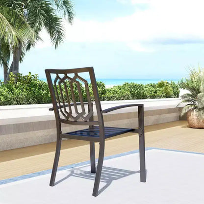 Set da pranzo per esterni da 5 pezzi con sedie impilabili e tavolo rotondo in metallo con foro per ombrellone - Nero - Captiva Designs: Set da patio resistente alle intemperie