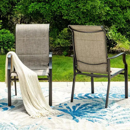 Ensemble de salle à manger d'extérieur 7 pièces Captiva Designs avec plateau imitation bois et chaises de jardin rembourrées en métal