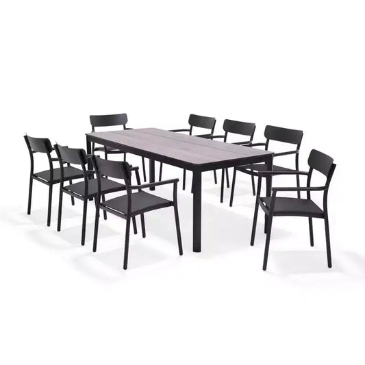 Amazonia Axe 9pc Aluminum Rectangular Patio Dining Set Black