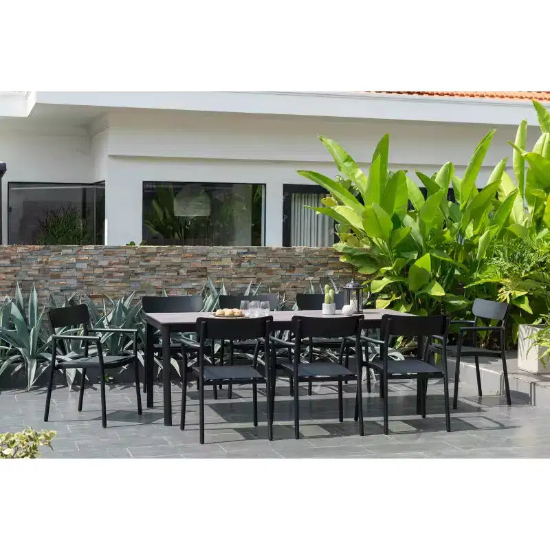 Amazonia Axe Ensemble de salle à manger de patio rectangulaire 9 pièces en aluminium noir