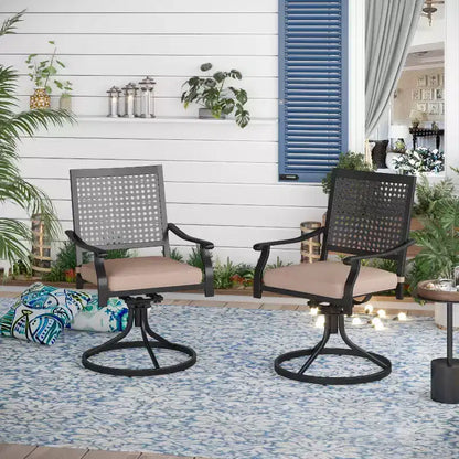 Set da pranzo da esterno 7 pezzi con sedie girevoli e cuscini e tavolo allungabile - Captiva Designs: Resistente agli agenti atmosferici, struttura in acciaio