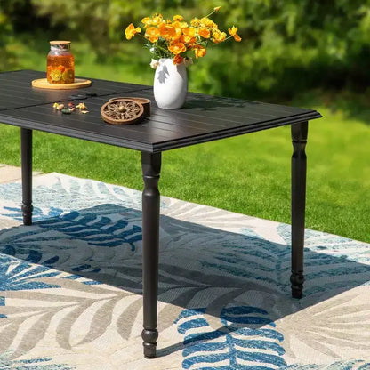 Set da pranzo da esterni 7 pezzi con tavolo rettangolare in acciaio con foro per ombrellone e sedie girevoli - Captiva Designs: Set da patio resistente alla ruggine per 6 persone