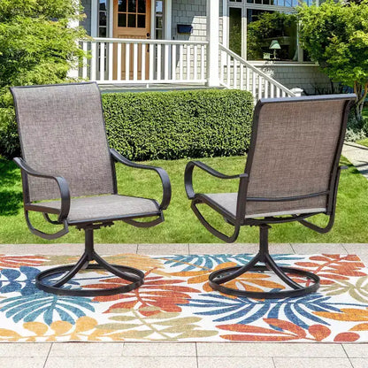 Set da pranzo da esterni 7 pezzi con tavolo rettangolare in acciaio con foro per ombrellone e sedie girevoli - Captiva Designs: Set da patio resistente alla ruggine per 6 persone