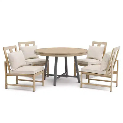Greemotion 5pc Lyon 3-in-1 Outdoor Convertible Patio Dining Set with Cushioned Chairs Brown: Aluminized, UV-Resistant, 4-Seater