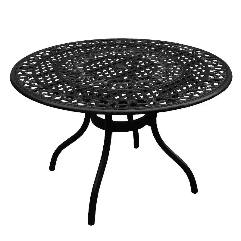 Set da pranzo da patio da 5 pezzi con tavolo rotondo in alluminio a rete decorata da 48" e sedie a scacchi - Nero - Oakland Living: resistente ai raggi UV, resistente alla muffa