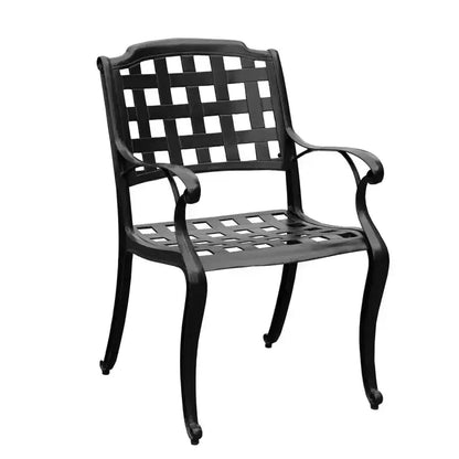 Set da pranzo da patio da 5 pezzi con tavolo rotondo in alluminio a rete decorata da 48" e sedie a scacchi - Nero - Oakland Living: resistente ai raggi UV, resistente alla muffa