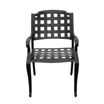 Set da pranzo da patio da 5 pezzi con tavolo rotondo in alluminio a rete decorata da 48" e sedie a scacchi - Nero - Oakland Living: resistente ai raggi UV, resistente alla muffa