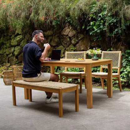 Sonoma Lane Ensemble repas de jardin 4 pièces en bois de teck Eola avec osier miel marron - Résistant aux intempéries