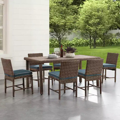 Set da pranzo da esterno 7 pezzi Bradenton in acciaio blu navy/marrone anticato - Crosley: Con fodere dei cuscini rimovibili, resistente ai raggi UV