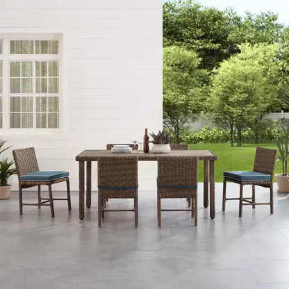 Set da pranzo da esterno 7 pezzi Bradenton in acciaio blu navy/marrone anticato - Crosley: Con fodere dei cuscini rimovibili, resistente ai raggi UV