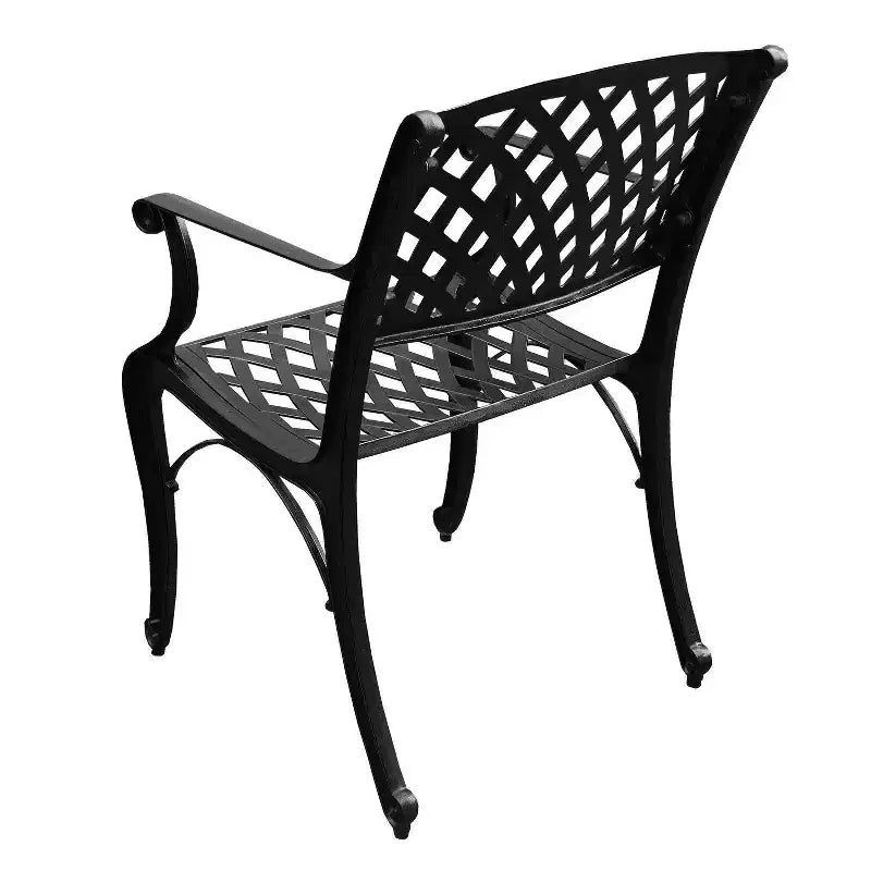 Set da esterni da 5 pezzi con tavolo quadrato nero in alluminio a rete da 37" decorato e sedie moderne - Oakland Living