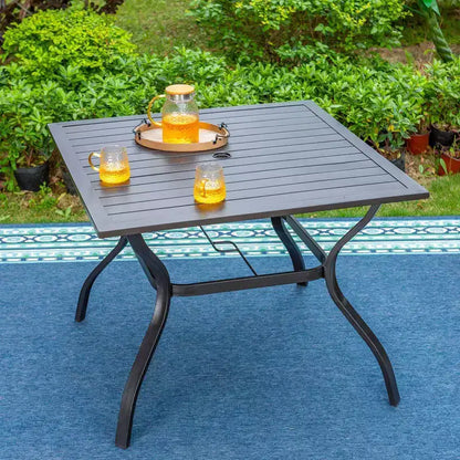 Set da pranzo da esterni da 5 pezzi con sedie a fionda e tavolo quadrato in alluminio verniciato a polvere - Captiva Designs: Set da patio resistente alle intemperie
