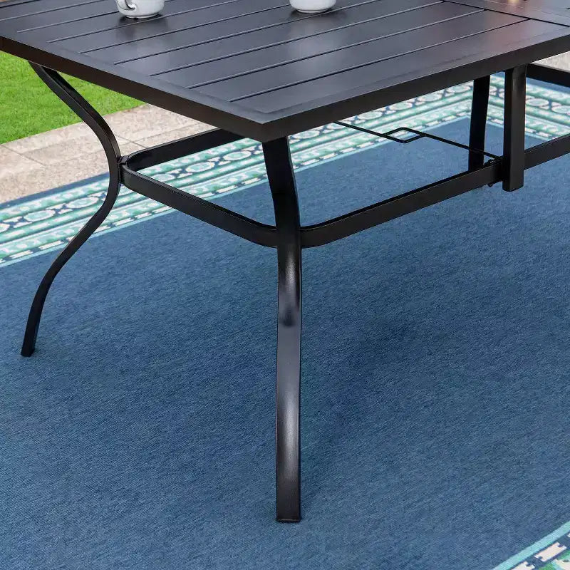 Ensemble patio 7 pièces avec table en acier et chaises pliantes en aluminium : résistant aux intempéries, empilable - Captiva Designs