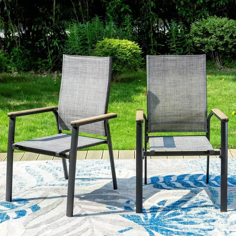Ensemble patio 7 pièces avec table en acier et chaises pliantes en aluminium : résistant aux intempéries, empilable - Captiva Designs